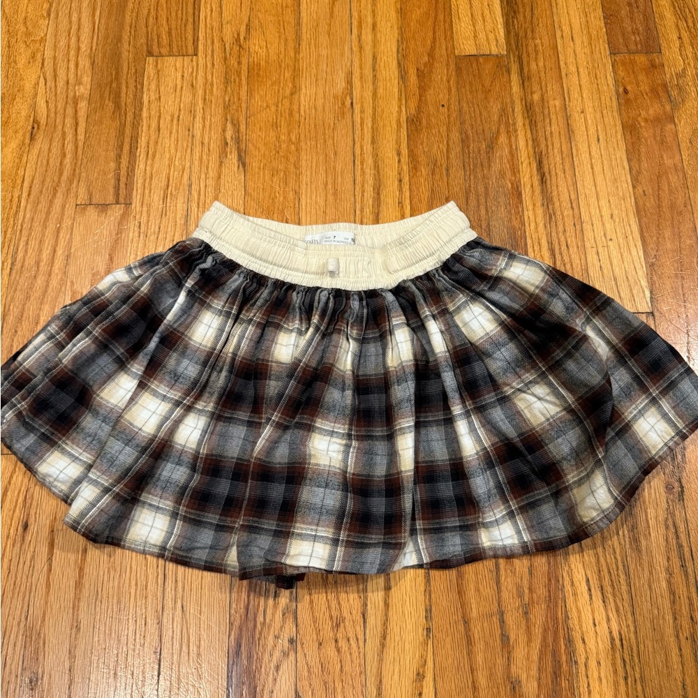 Zara Plaid Skort in Brown and Cream